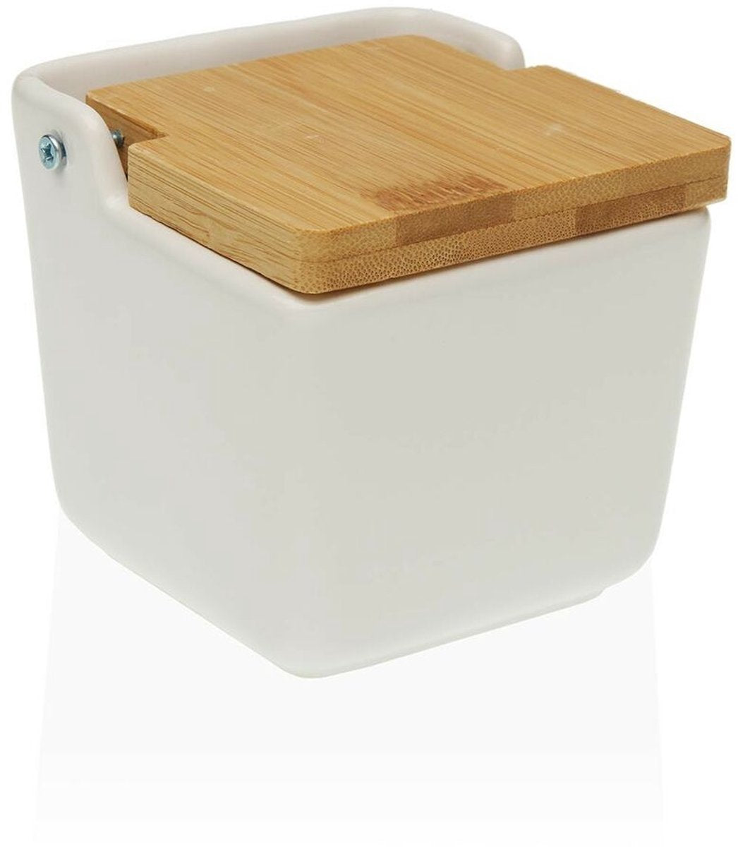 Versa saliera con coperchio bianco dolomite (9 x 8 x 9 cm)