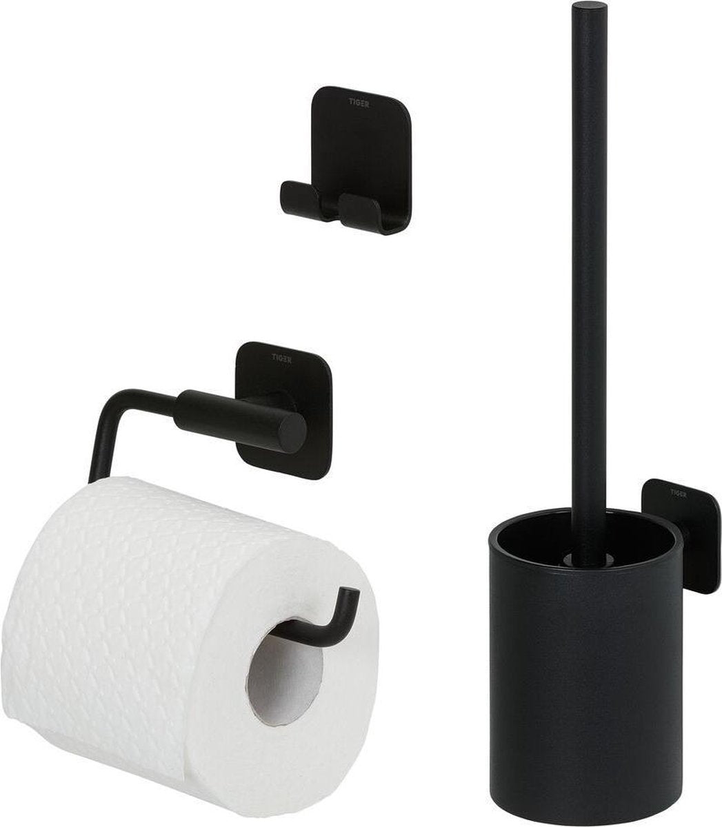 Tiger colar - set accessori WC - scopino con supporto - portarotolo senza patta - gancio per asciugamani - - nero