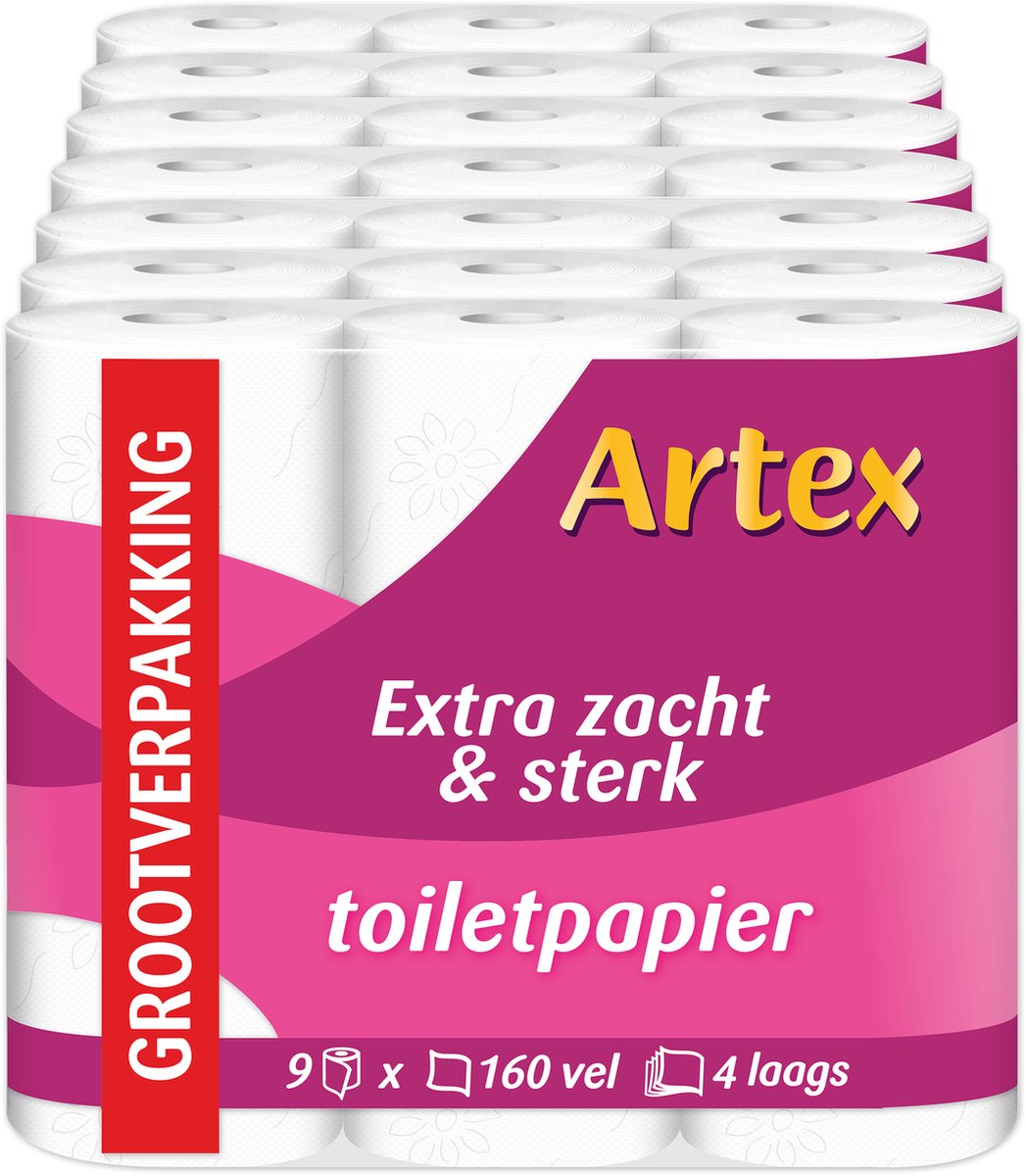 Papel higiénico suave y resistente Artex - Papel higiénico de 4 capas - 63 rollos (7x9)