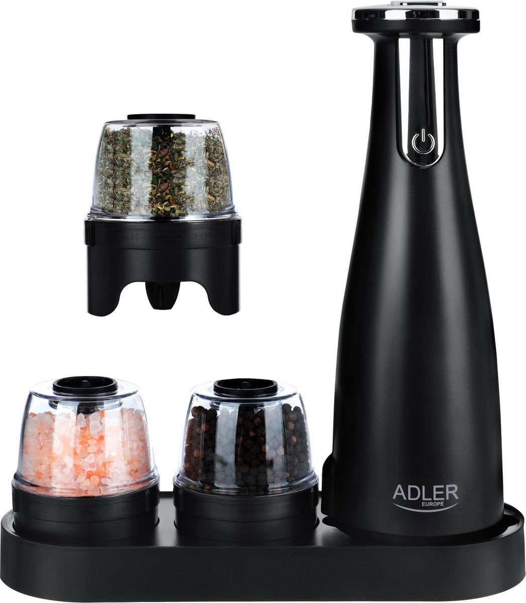 Adler - set macinaspezie in acciaio inossidabile - 150ml - ricaricabile tramite USB - nero