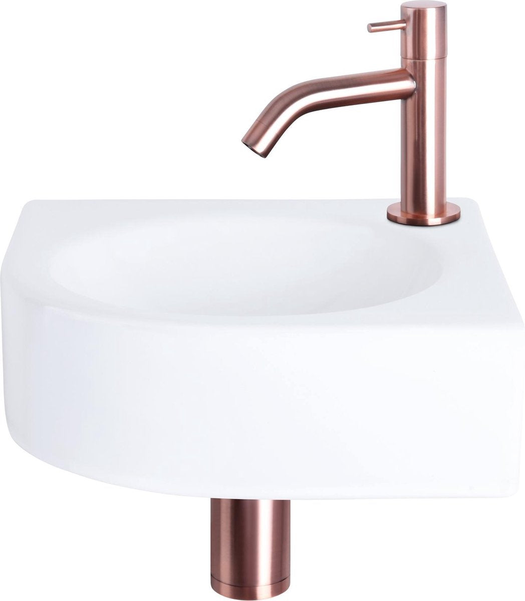 Differnz Set fontana Cleo - ceramica - rubinetto curvo rame rosso - 30 x 30 x 10 cm