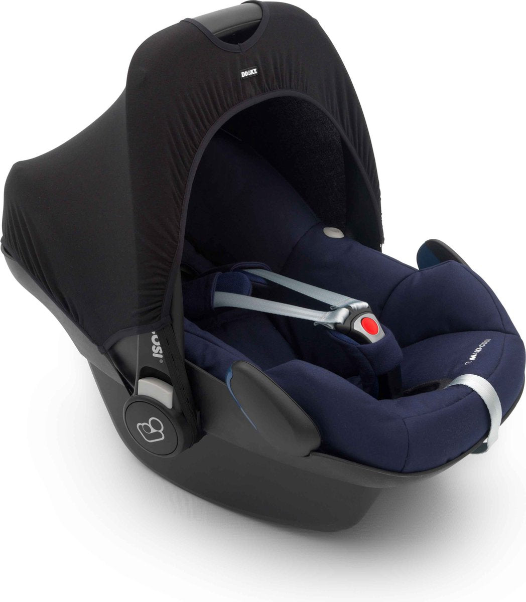 Sudadera con capucha Dooky para silla de coche 0+ - negro - capota universal con protección UV UPF40+ - cómoda, lavable protege de la luz, el viento y la lluvia