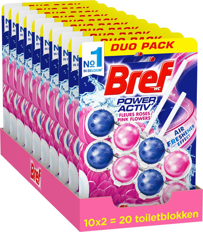 Bref - power activ - flores rosas - bloque de inodoro - inodoro limpio y fresco - protector de suciedad - paquete económico - 10 x 2 piezas
