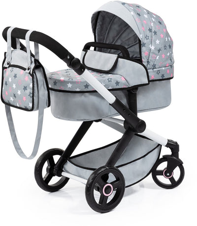 Bayer design - combination doll pram xeo, bag, gray, pink, stars