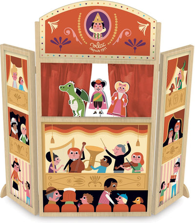 Teatro delle marionette di Vilac Ingela p. arrhenius con bambole silhouette - giocattoli di legno colorati.
