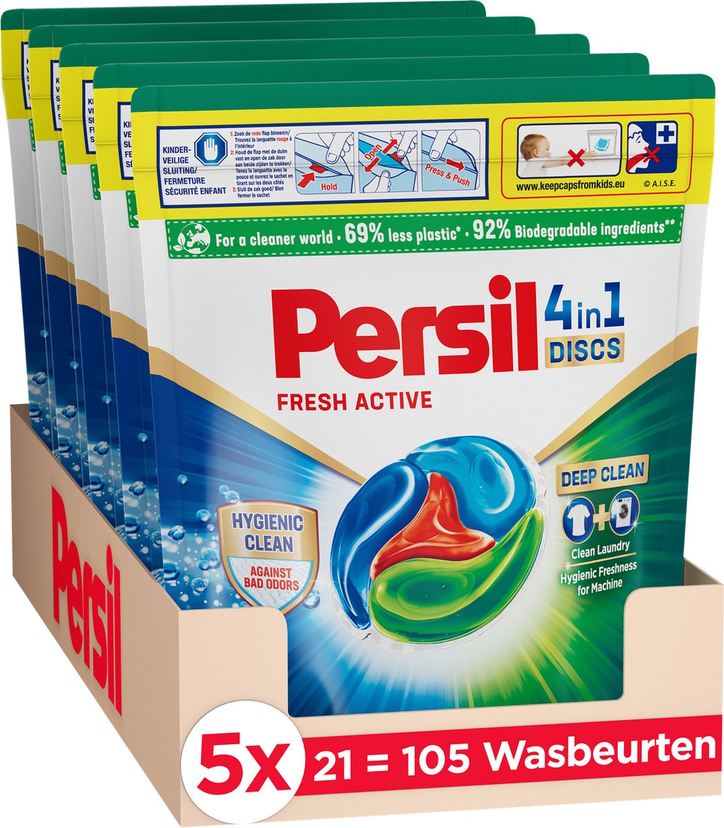 Persil discs fresh active - capsule lavanti - potente rimozione macchie - pulizia igienica - confezione risparmio - 5 x 21 lavaggi