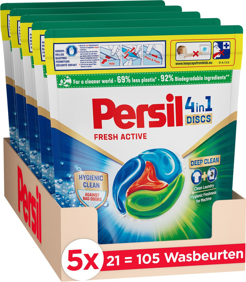 Persil discs fresh active - capsule lavanti - potente rimozione macchie - pulizia igienica - confezione risparmio - 5 x 21 lavaggi