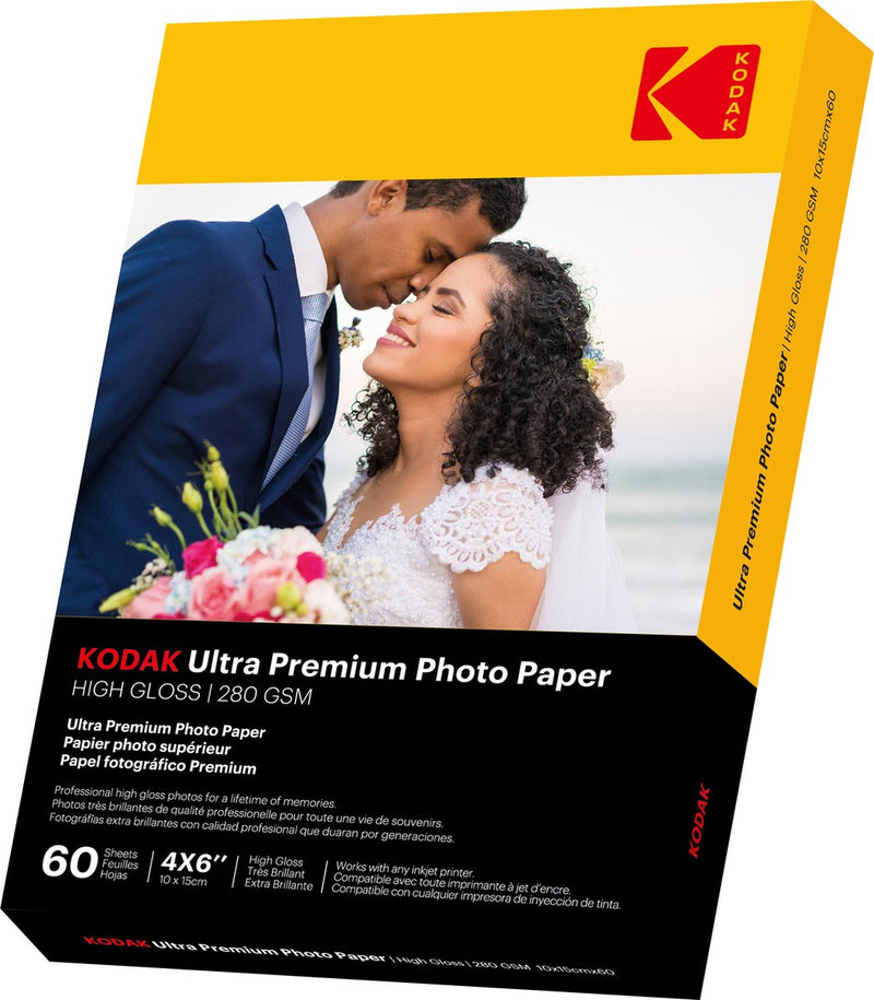Carta fotografica Kodak ultra premium 9891626 - confezione da 60 carte fotografiche ad alto volume - formato 10 x 15 cm (a6) - finitura brillante - 280 g/m² - compatibile con tutti gli imprimante jet d'encre