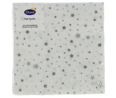 Tovaglioli Duni polvere di stelle argento 33 x 33 cm | 12 pezzi