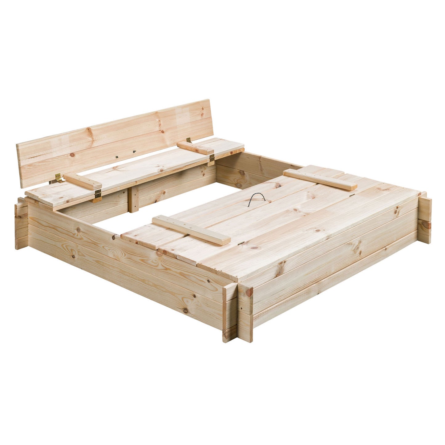 Swinging Robert Wooden Sandbox con tapa y bancos naturales