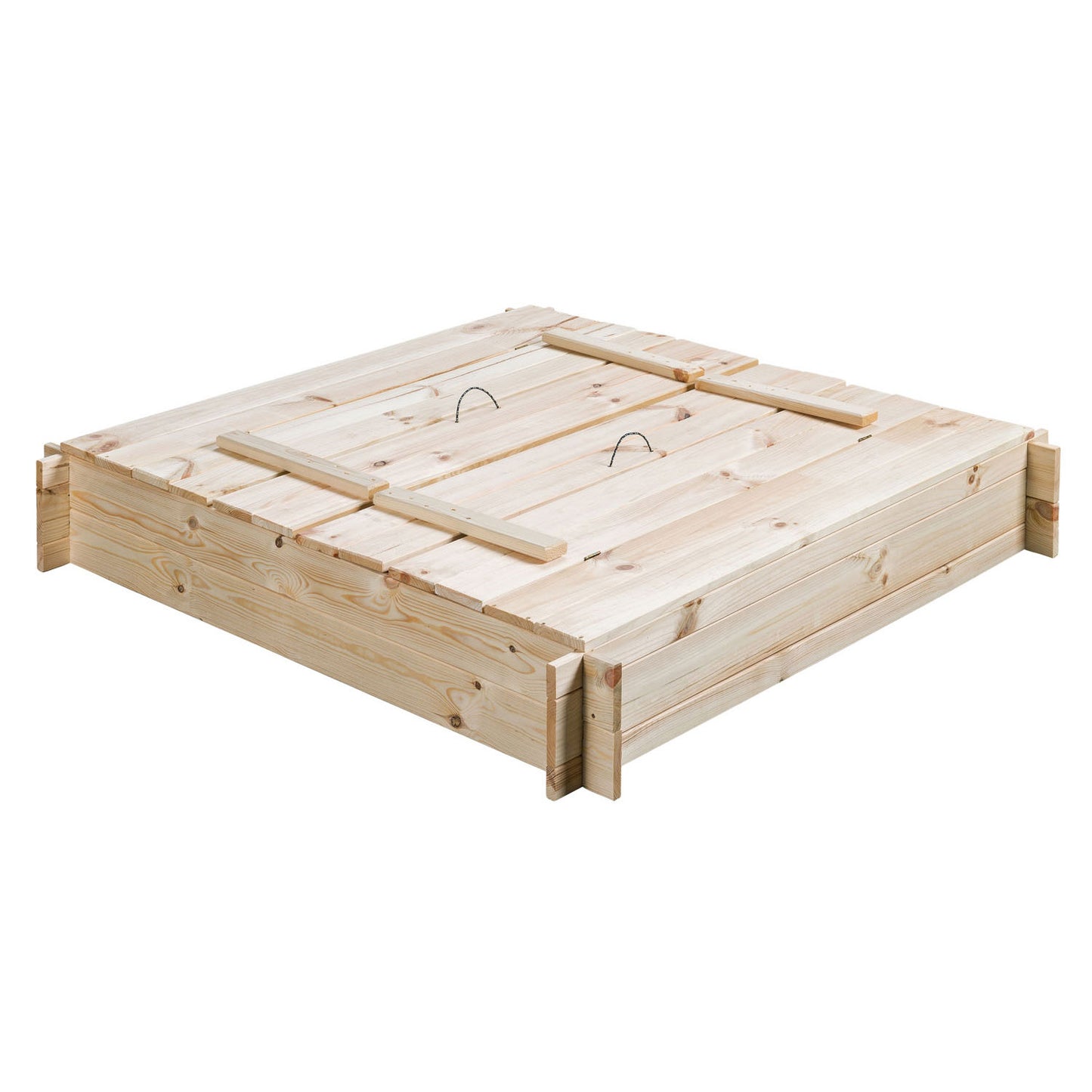 Swinging Robert Wooden Sandbox con tapa y bancos naturales