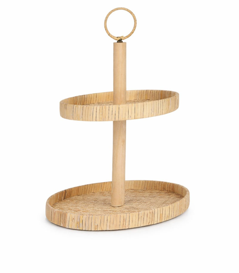 Vassoio da portata Arti casa a 2 piani - etagere con manico per snack e snack - vassoio vassoio ø27,5 cm e ø23,5 cm - altezza 40 cm - naturale