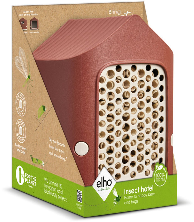 Elho cosy insect hotel 18cm - geschikt voor insecten en bijen - 100% gerecycled plastic - l17.6 x b18 x h23 cm - toscaans rood