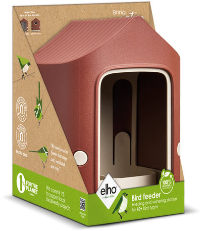 Elho cosy bird feeder 18cm - vogelvoederhuisje en vogelbadje - 100% gerecycled plastic - l17.6 x b18 x h23 cm - toscaans rood