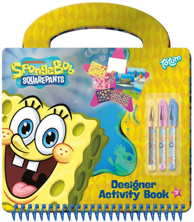 Libro di attività del designer Totum Spongebob - disegno, scrittura, adesivi - 20 pagine con modelli e mini penne gel
