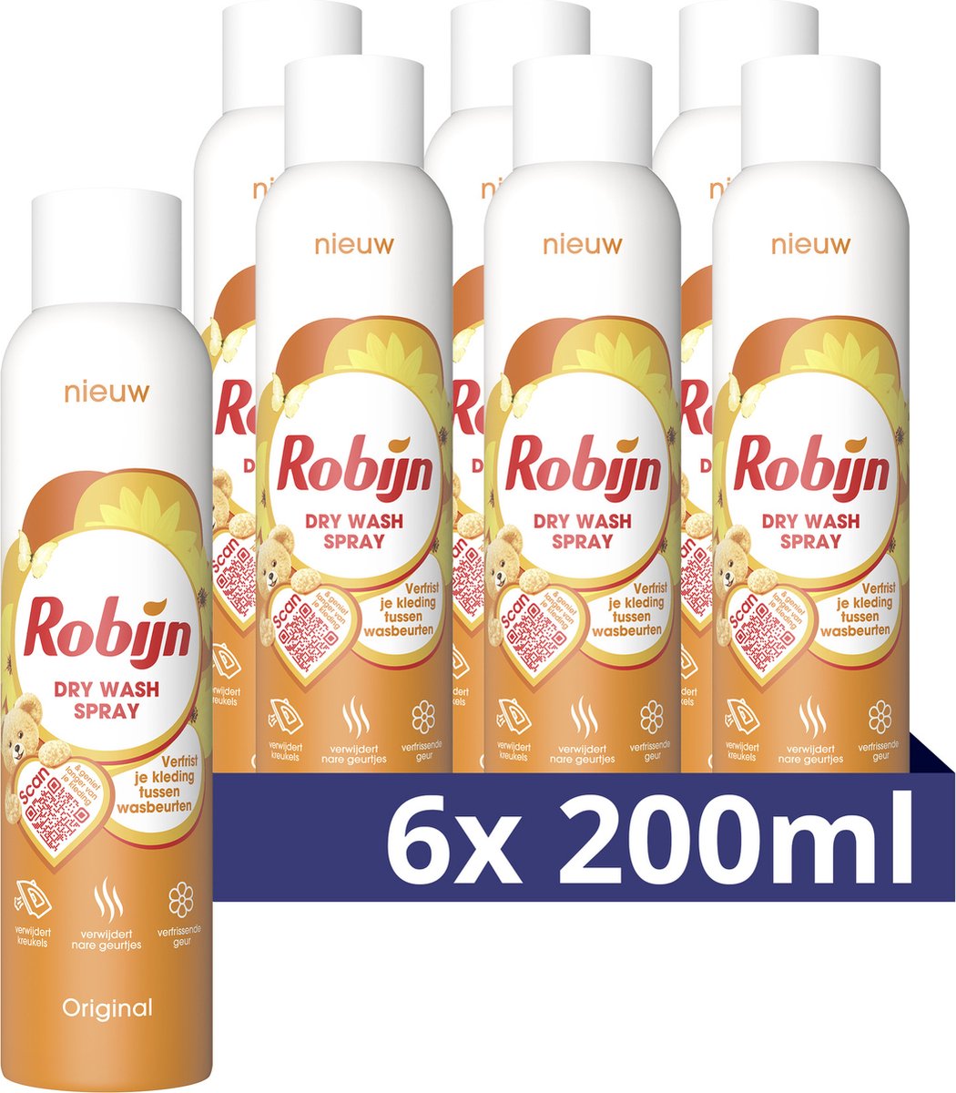 Robijn - Spray per lavaggio a secco - Deodorante per tessuti - 6 flaconi x 200 ml - Confezione risparmio