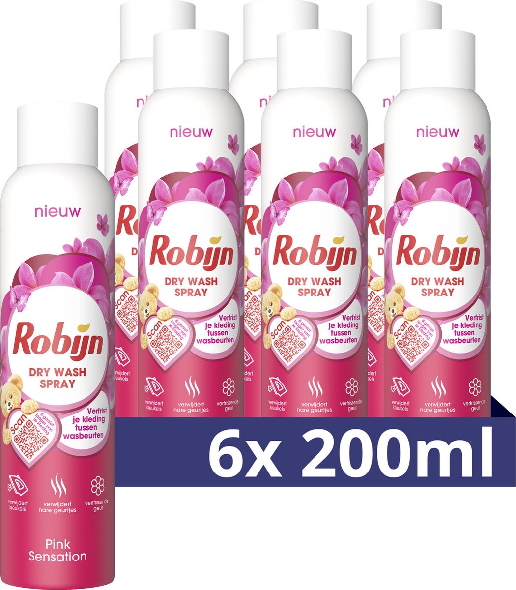 Robijn - Spray per lavaggio a secco Pink Sensation - 6 flaconi x 200 ml - Confezione risparmio