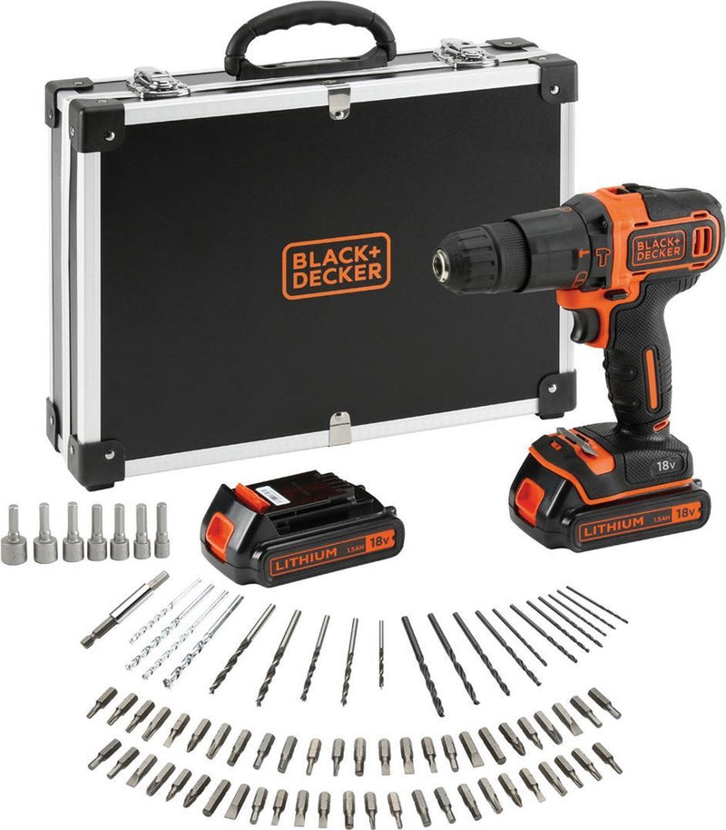 Trapano a percussione a batteria Black+decker bdchd18bafc-qw - 18 V - 2 batterie e caricabatterie - incl. 80 accessori - per legno, pietra e metallo - funzione percussione - trapano a batteria - bdchd18bafc-qw