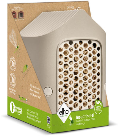 Elho cosy insect hotel 18cm - geschikt voor insecten en bijen - 100% gerecycled plastic - l17.6 x b18 x h23 cm - paddenstoel beige