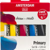 Bruynzeel amsterdam serie standard set di colori acrilici primari 120 ml, 5 pz. + 3 beccucci dosatori