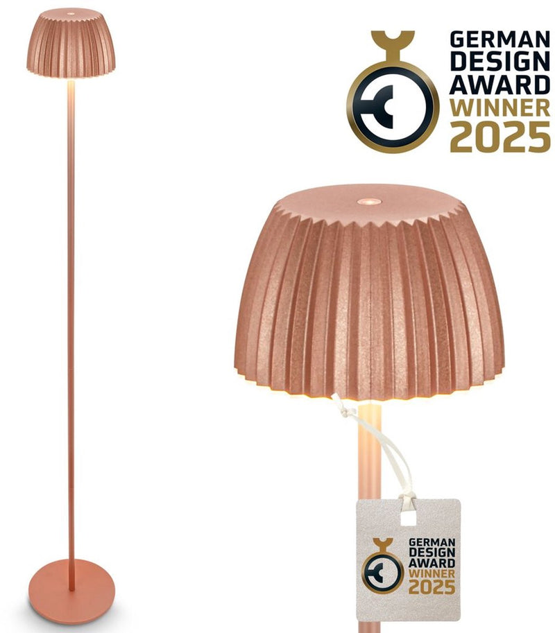 B.k.licht briloner champ - lampada da terra ricaricabile - lampada da terra senza fili - dimmerabile - regolabile in altezza - per interni ed esterni - color rame - ø19 x 124 cm