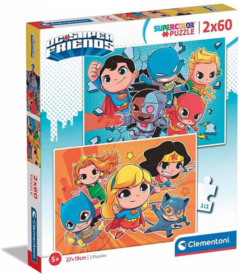 Clementoni - puzzle - 2x60 pezzi - superfriends dc comics - puzzle per bambini - supercolor