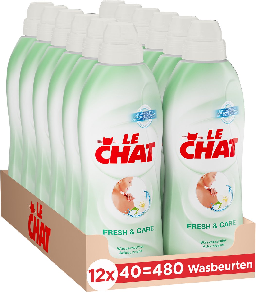 Ammorbidente Le chat - cura fresca - pelle sensibile - morbidezza e comfort - contro le irritazioni della pelle - confezione risparmio - 12 x 40 lavaggi