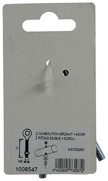 Mack 1008547 - 2 cáncamos + tuerca m6 x 50mm galvanizados | 10 piezas