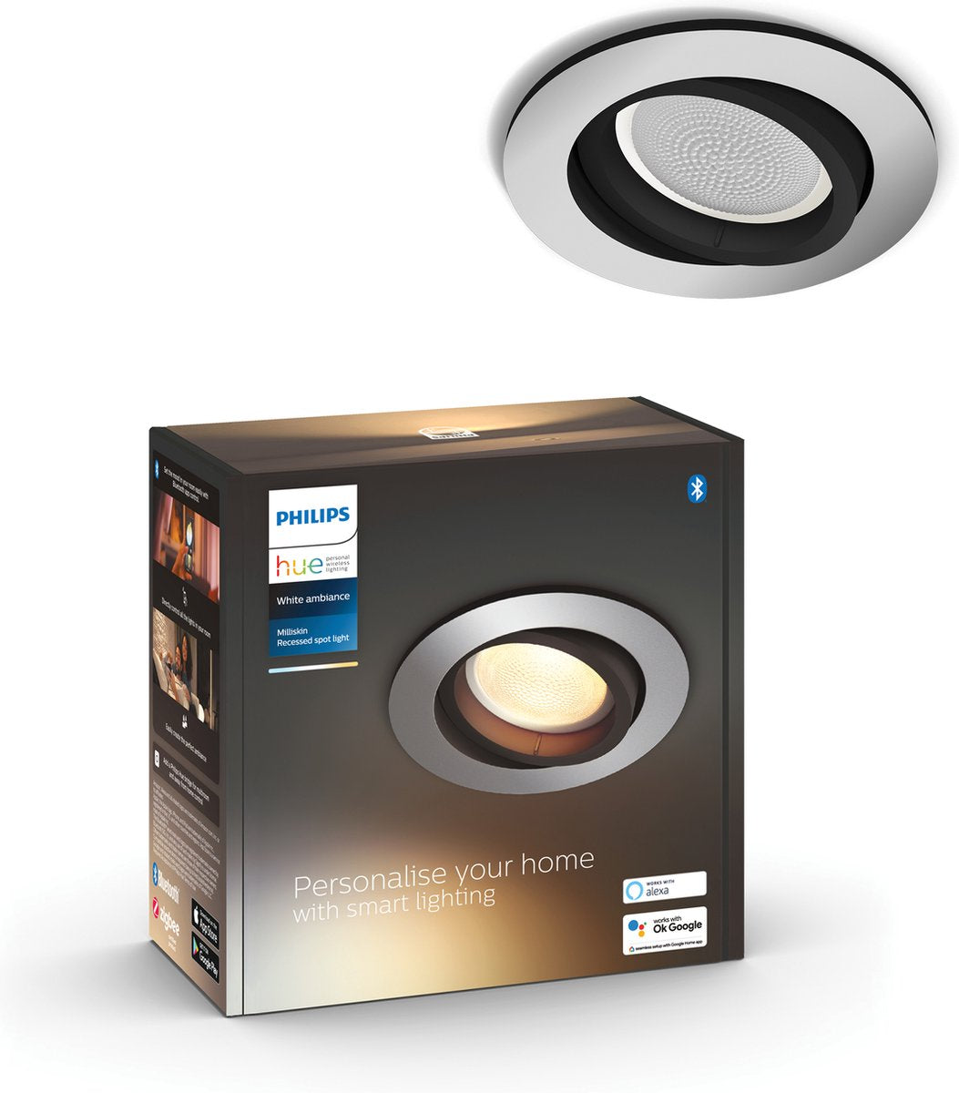 Prolunga faretto da incasso Philips hue milliskin - white ambiance - gu10 - metallo - 5w - tondo - bluetooth