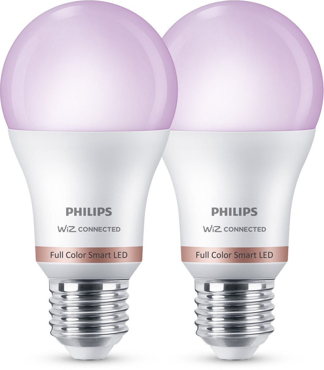 Philips smart lighting - led lamp - gekleurd en instelbaar wit licht - rgb - dimbaar - 2 pack - e27 fitting - standaard lampvorm: a60 - 100w - werkt met de wiz app - wifi