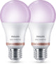 Philips smart lighting - led lamp - gekleurd en instelbaar wit licht - rgb - dimbaar - 2 pack - e27 fitting - standaard lampvorm: a60 - 100w - werkt met de wiz app - wifi
