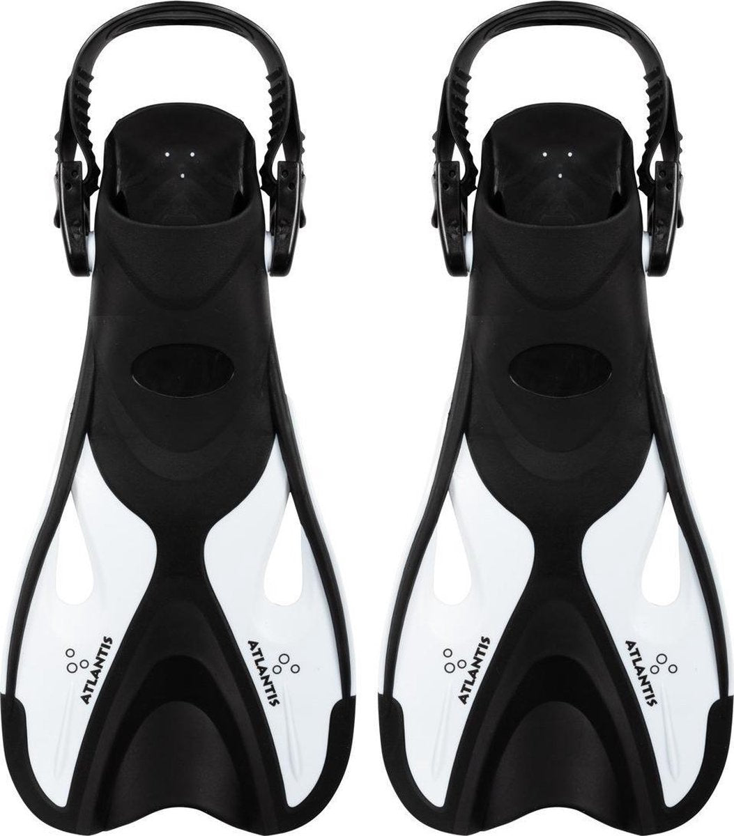 Atlantis dolphin - flippers - zwemvliezen - verstelbare hielstrap - voor zwemmen snorkelen - volwassenen - zwart wit - 41-45