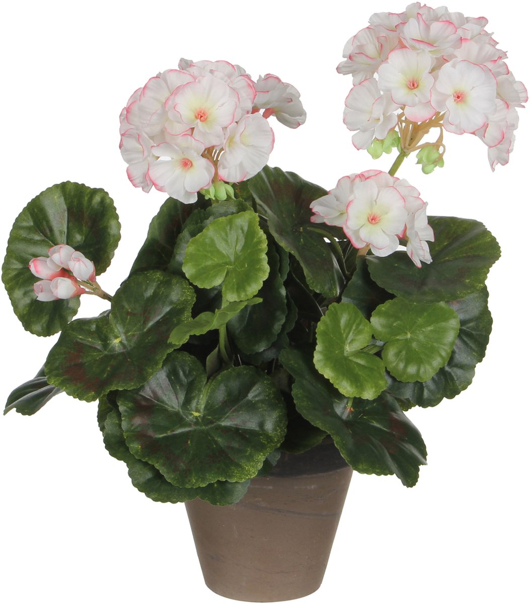 Mica decorations kunstplant - geranium - wit roze - in pot - 34 cm - nepplanten - kunstbloemen