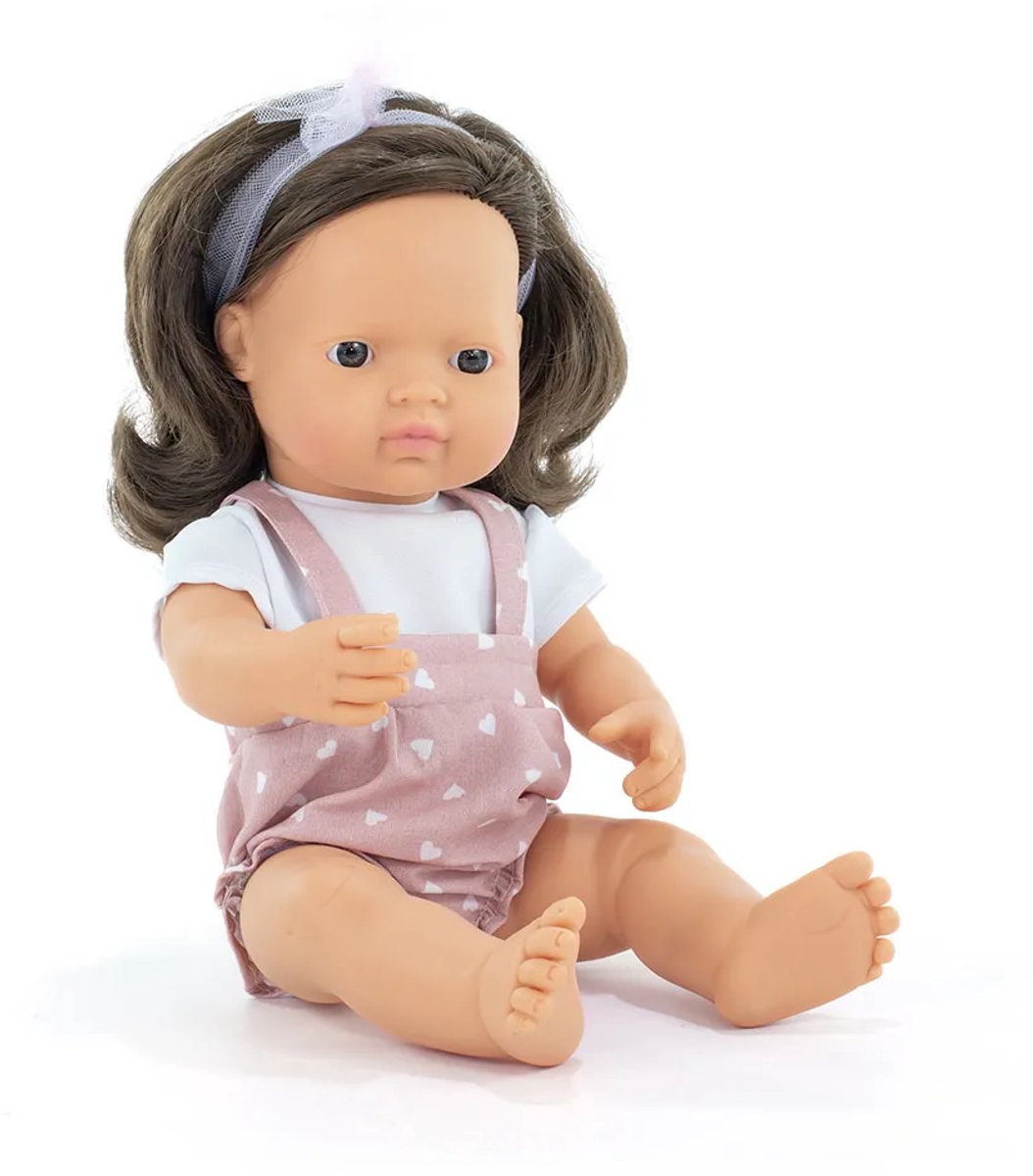 Miniland pop - europees meisje bruinharig 38cm - incl. vriendschapsarmband + stickers - 10 maanden