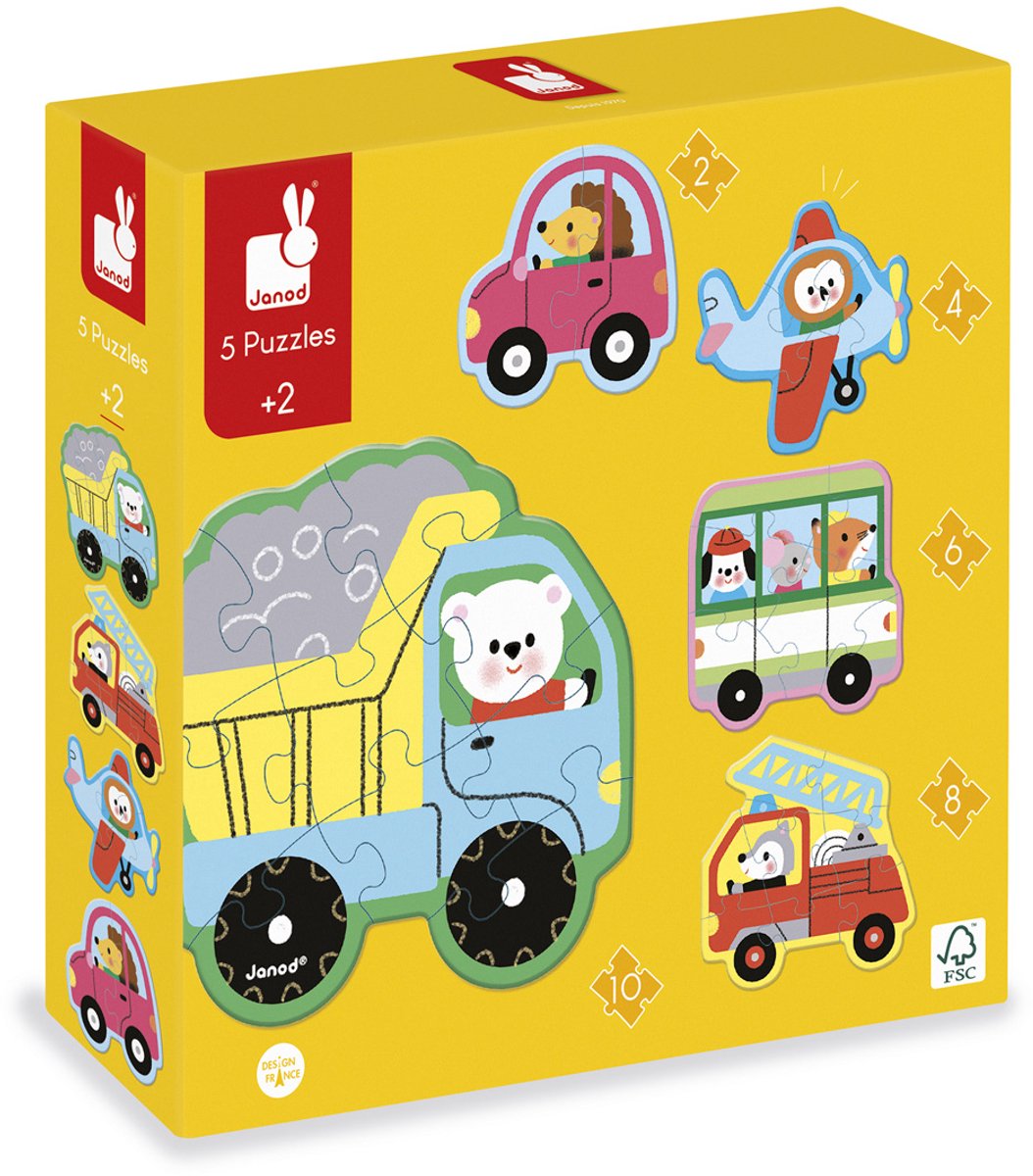 Janod - puzzle - veicoli - 2, 4, 6, 8 e 10 pezzi