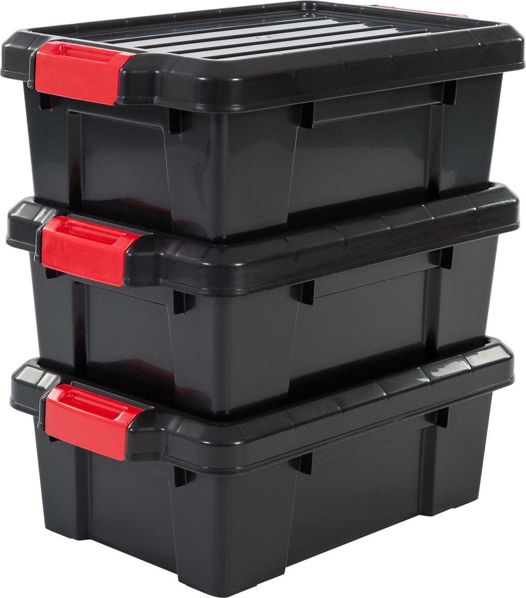 Iris powerbox opbergbox - 12,5l - kunststof - zwart rood - set van 3