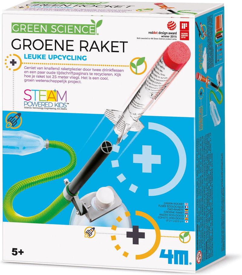 4m scienza e giochi - costruisci il tuo razzo verde - kit di costruzione - scienza verde kidzlabs - 5+