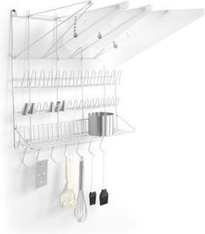 Rastrelliera da parete Hendi per sac à poche – 4 sporgenze – 31 supporti – 7 ganci – acciaio inox – 500x360x560 mm