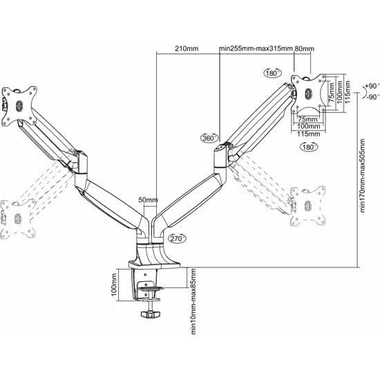 Neomounts neomounts fpma-d750dsi a schermo piatto monitor Bureaustre mue, 2x 10-30, 9 kg,