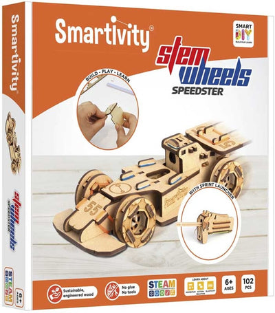 Smartivity speedster de carreras de ruedas mecánicas - lanzador de kit de construcción 3D de madera - construcción sostenible de modelos de juguetes - regalo para niños pequeños - de 8 años a adultos