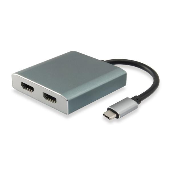 Equipaggia 133464 USB Tipo C a 2x Adattatore femminile HDMI, 2160p@30 Hz, USB3.1 Gen1, Gray