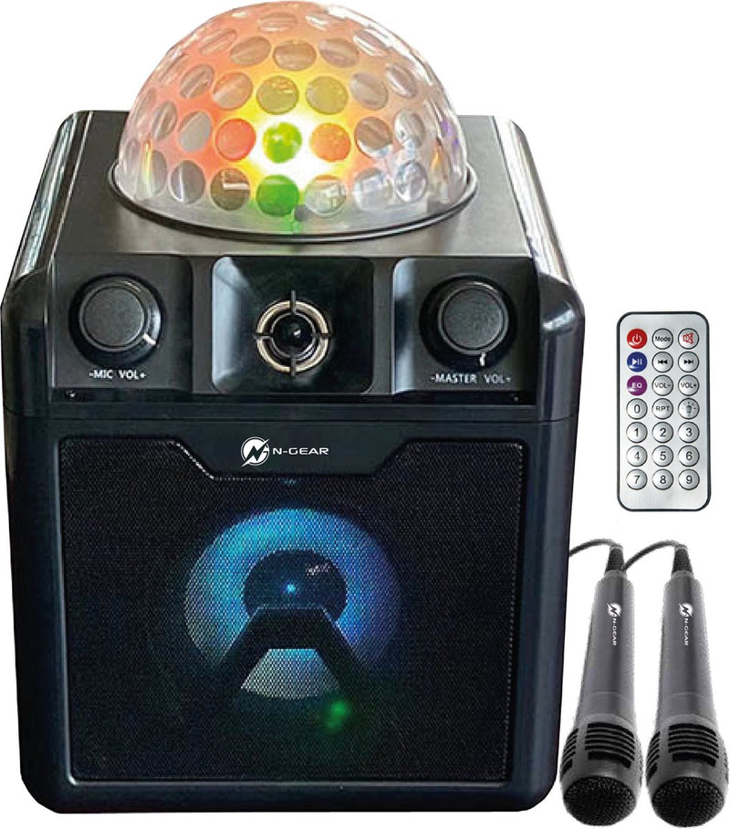 N-gear disco block 410 - altavoz bluetooth - set de karaoke - party box con iluminación + 2 micrófonos - negro