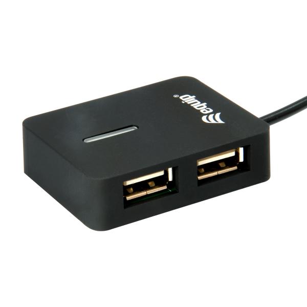 Equipaggiare 128952, hub USB da viaggio a 4 porte, USB 2.0, 480 mbit, plastica, nero