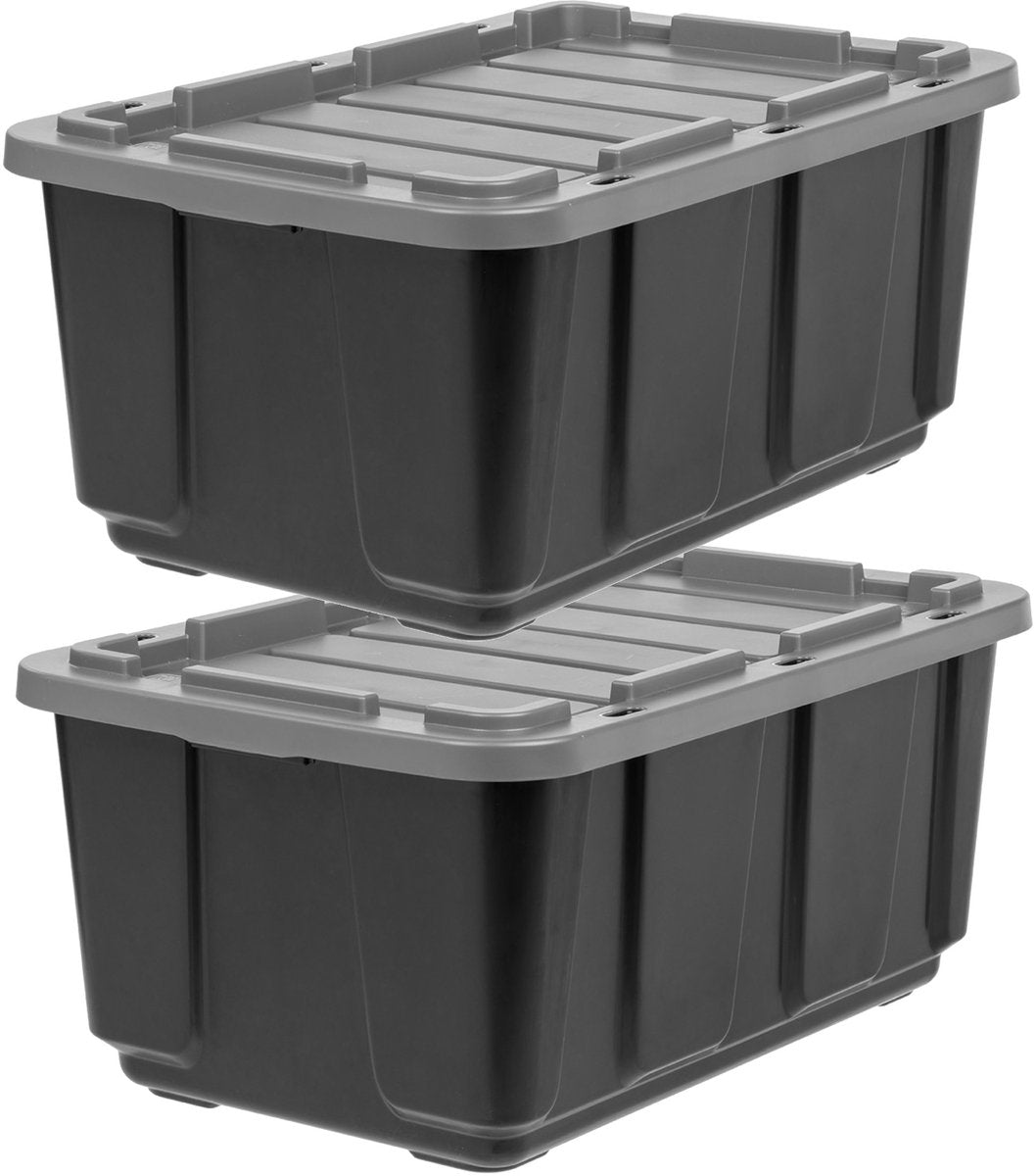 Contenitore portaoggetti Iris - 100 l - extra resistente - impilabile - con coperchio - plastica - nero grigio - set di 2