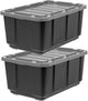 Contenitore portaoggetti Iris - 100 l - extra resistente - impilabile - con coperchio - plastica - nero grigio - set di 2