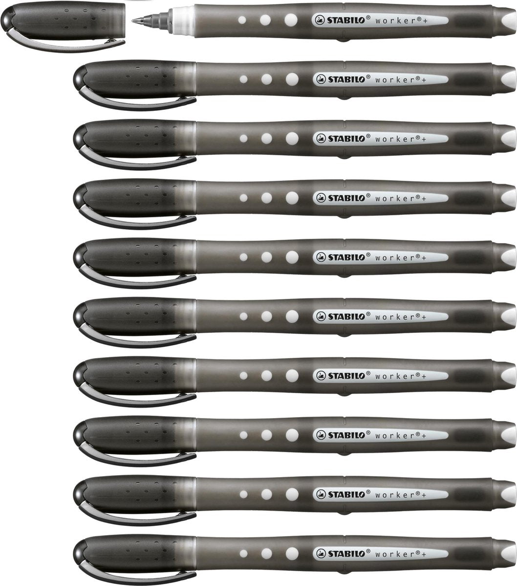 Stabilo trabajador+ colorido - rollerball 0,5 mm - negro - caja de 10 piezas
