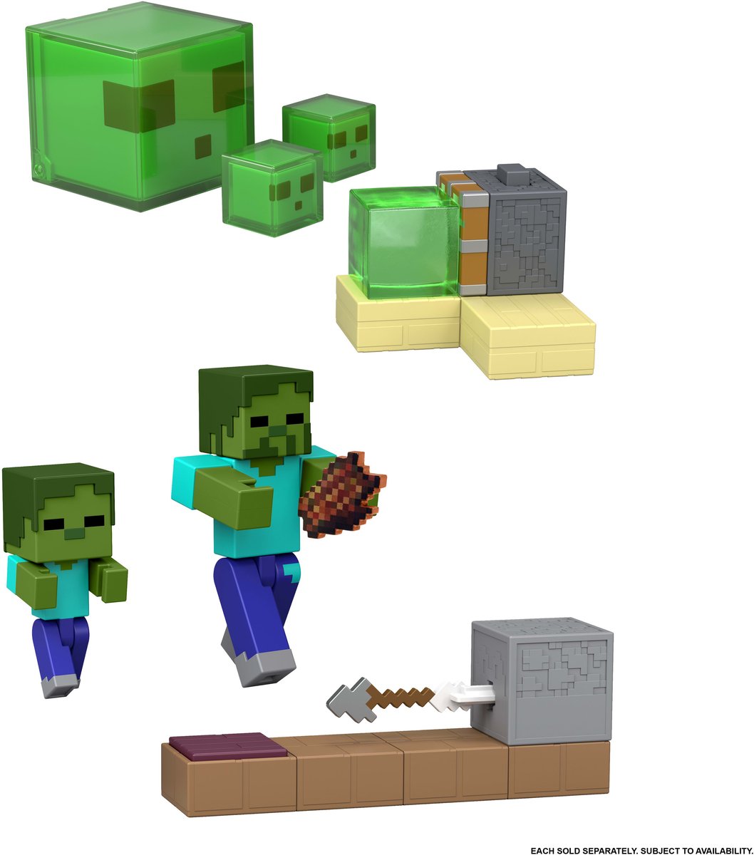 Mattel Minecraft Action Figure Redstone Carica appiccicosa Pistone Trappola Verde.