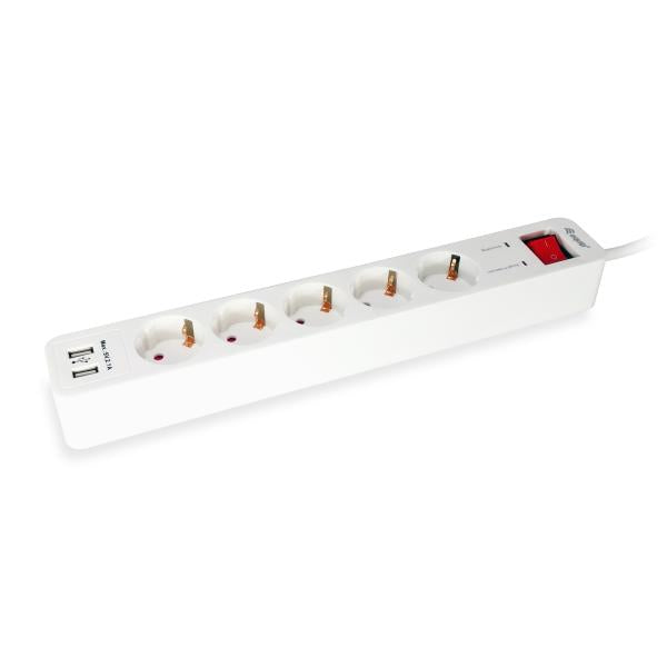 Equipaggiare 245554, striscia da 5 outlet con 2x USB, outlet 5x interno, tipo F, 1,5 mm², 1,8 m