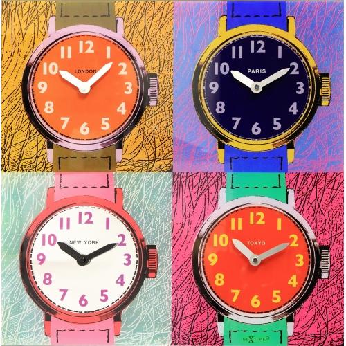 Nextime nextime klok 8158 time zones, 43x43.4 cm, wall, multi-color