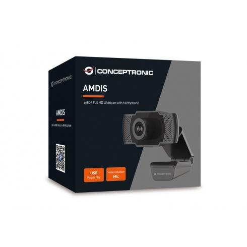 Conceptronic AMDIS01B Webcam Full HD con microfono, USB, 2 MP, 1920 x 1080p 30 fps, H.264, 90 °